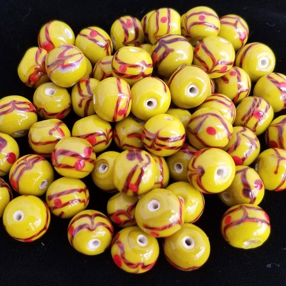 60+ Yellow w/Brown & Orange BEADS Round bundle set lot - Picture 4 of 8